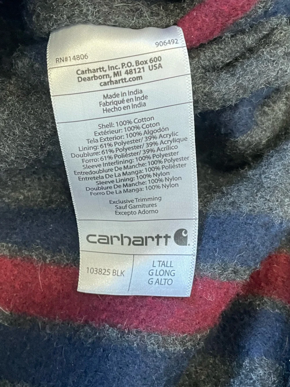 Carhartt Blanket Lined Chore Coat Mens L Tall Button Barn Jacket 103825 BLK
